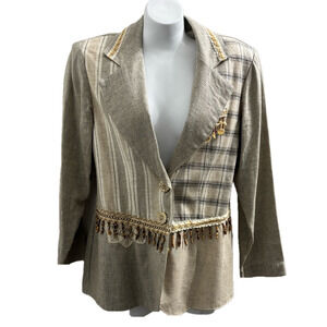 Monkey Wear Rare Vintage 80’s  Rare Striped & Plaid Women's Jacket Linen blend